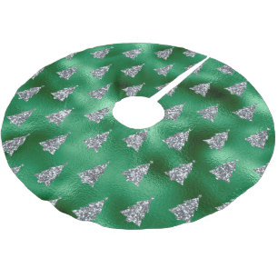 Jupon De Sapin En Polyester Brossé Parties scintillant Argent vert Arbre Motif Chic t