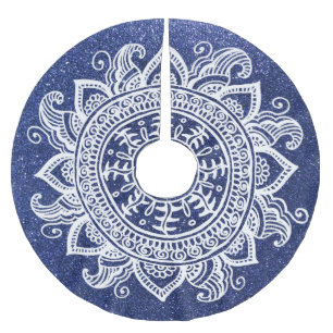 Jupon De Sapin En Polyester Brossé Parties scintillant de Noël bleu Mandala Snowflake