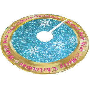 Jupon De Sapin En Polyester Brossé Parties scintillant Gold Snowflake populaire Bleu