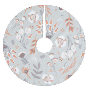 Jupon De Sapin En Polyester Brossé Pastel Grey Orange Floral : Élégance Vintage