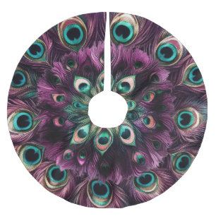 Jupon De Sapin En Polyester Brossé Pastels Violets Dessin Peacock Plumes