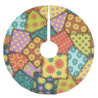 Jupon De Sapin En Polyester Brossé Patchwork Eclectique : Mélange Motif Diverse