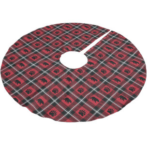 Jupon De Sapin En Polyester Brossé Pâtes d'ours sauvages noir rouge et blanc flanelle