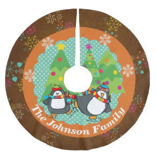 Jupon De Sapin En Polyester Brossé Patinage Pingouins Et Arbres De Noël Jupe Arbre 3
