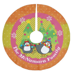 Jupon De Sapin En Polyester Brossé Patinage Pingouins Et Arbres De Noël Jupe Arbre 4