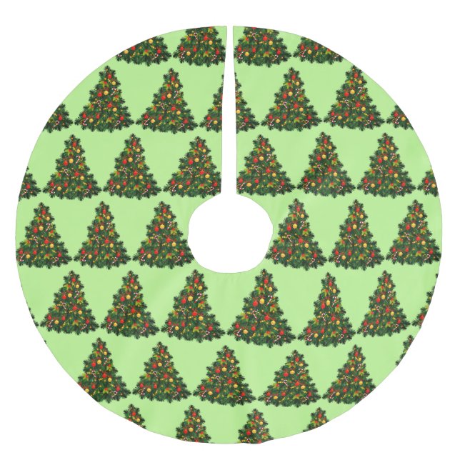 Jupon De Sapin En Polyester Brossé Pays Motif d'arbre de Noël vert (Devant)