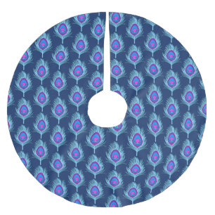 Jupon De Sapin En Polyester Brossé Peacock Feathers, Navy et Pastel Blue