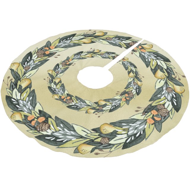 Jupon De Sapin En Polyester Brossé Pear Tree, Golden Christmas Tree Jupe (Angle)