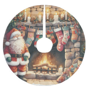 Jupon De Sapin En Polyester Brossé Père Noël au coin de la cheminée Chaussettes de No