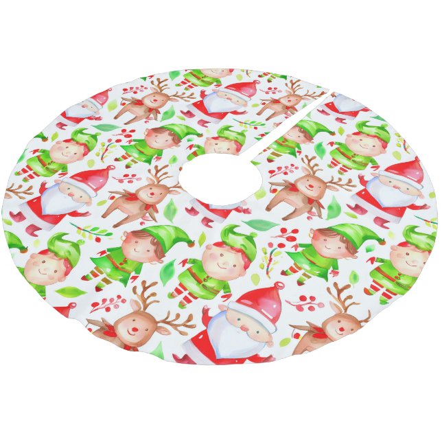 Jupon De Sapin En Polyester Brossé Père Noël et motif de cerfs (Angle)