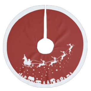Jupon De Sapin En Polyester Brossé Père Noël silhouette de traîneau volant au-dessus