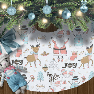 Jupon De Sapin En Polyester Brossé Père Noël, Snowman, Reindeer Motif ID559