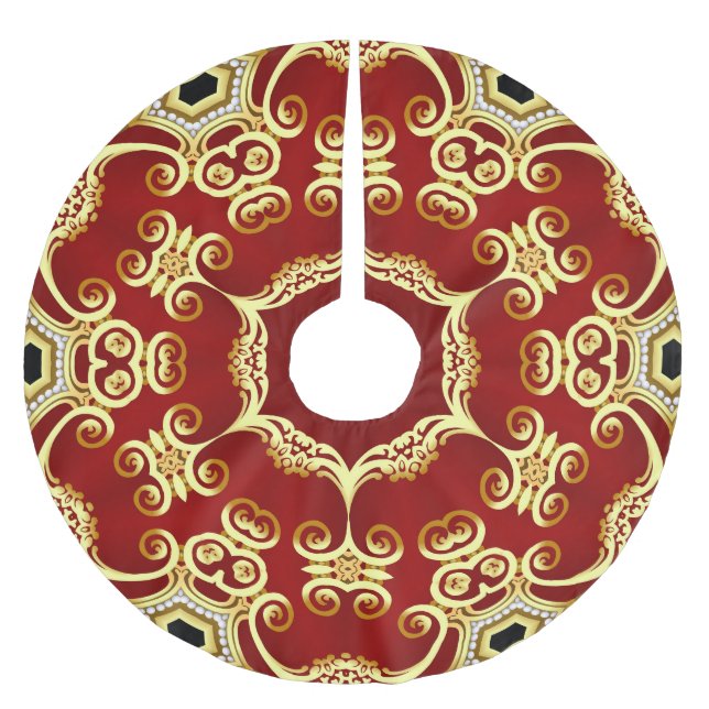 Jupon De Sapin En Polyester Brossé Perle d'or : illustration de cadre décoratif. (Devant)