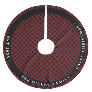 Jupon De Sapin En Polyester Brossé Personnalisé Red Plaid rustique monogrammé