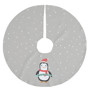 Jupon De Sapin En Polyester Brossé Pesonalized Cute petit pingouin de Noël  