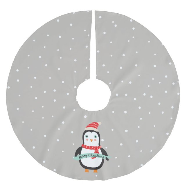 Jupon De Sapin En Polyester Brossé Pesonalized Cute petit pingouin de Noël   (Devant)