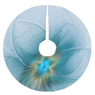 Jupon De Sapin En Polyester Brossé Petite Beauté Moderne Bleu Or Fractal Art Flower