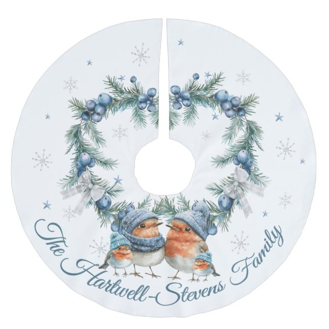 Jupon De Sapin En Polyester Brossé Petite Robin Famille et Noël (Devant)