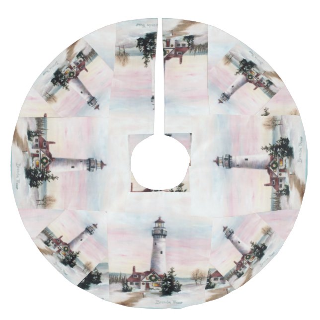 Jupon De Sapin En Polyester Brossé Phare de Noël (Devant)