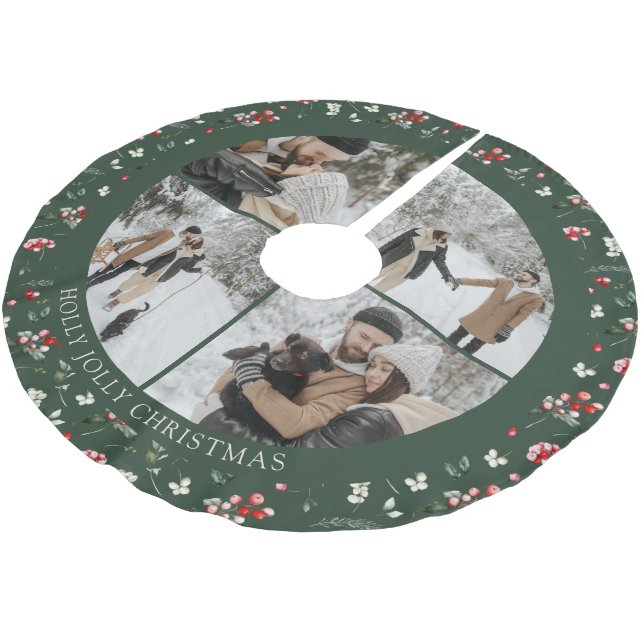 Jupon De Sapin En Polyester Brossé Photo Collage Berry Pattern Green (Angle)