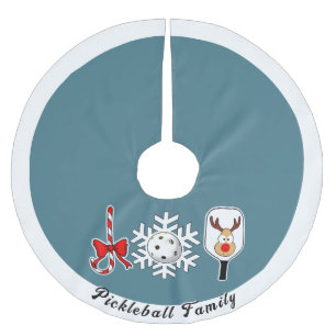 Jupon De Sapin En Polyester Brossé Pickleball Noël Joie Reindeer Bleu et Blanc