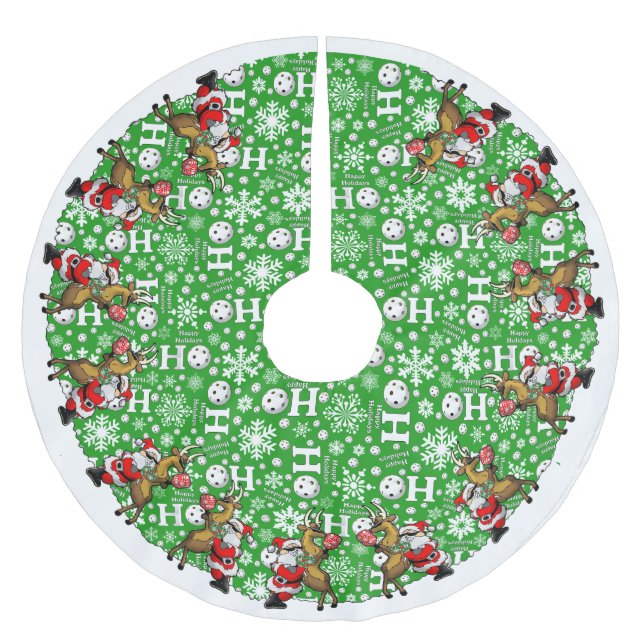 Jupon De Sapin En Polyester Brossé Pickleball Partners Père Noël & Reindeer Sleightin (Devant)