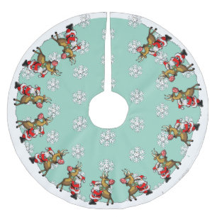 Jupon De Sapin En Polyester Brossé Pickleball Santa et Renne Noël Fête de Neige