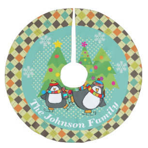 Jupon De Sapin En Polyester Brossé Pingouins et jupe de patinage 2 d'arbre d'arbres