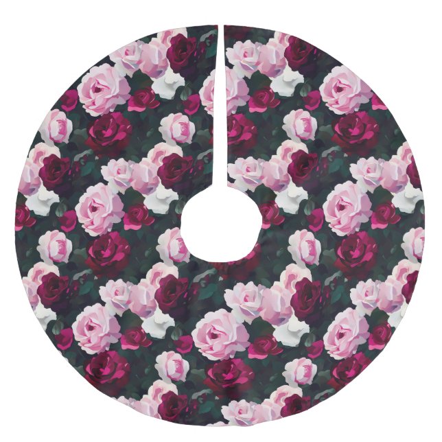 Jupon De Sapin En Polyester Brossé Pink and Red Painted Roses (Devant)