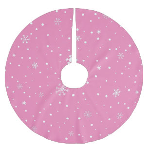 Jupon De Sapin En Polyester Brossé Pink Christmas White Snowflakes & Pois