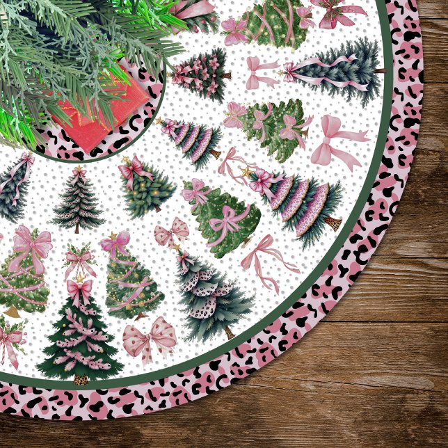 Jupon De Sapin En Polyester Brossé Pink leopard coquette christmas trees custom (Créateur téléchargé)