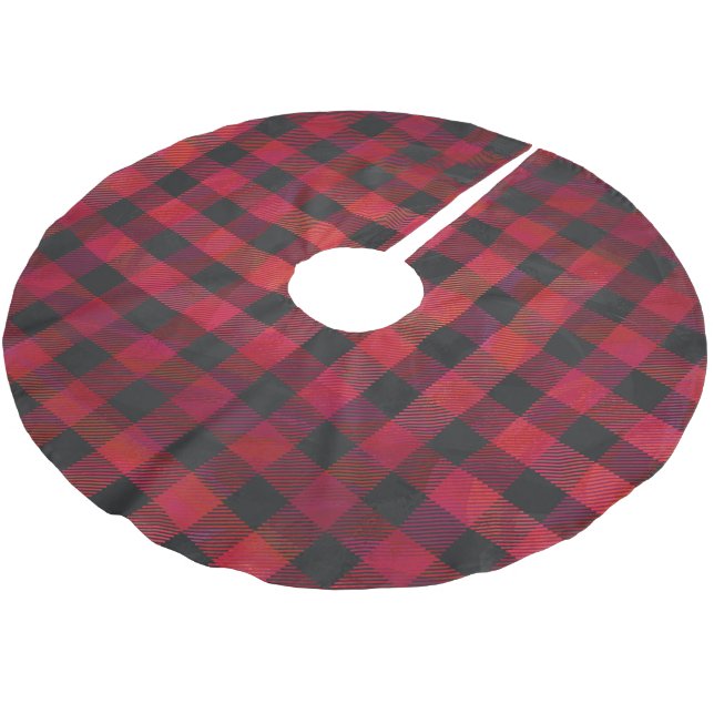 Jupon De Sapin En Polyester Brossé Plaid Checkered rouge et noir (Angle)