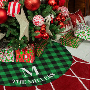 Jupon De Sapin En Polyester Brossé Plaid de Buffalo Vert Monogramme de Famille