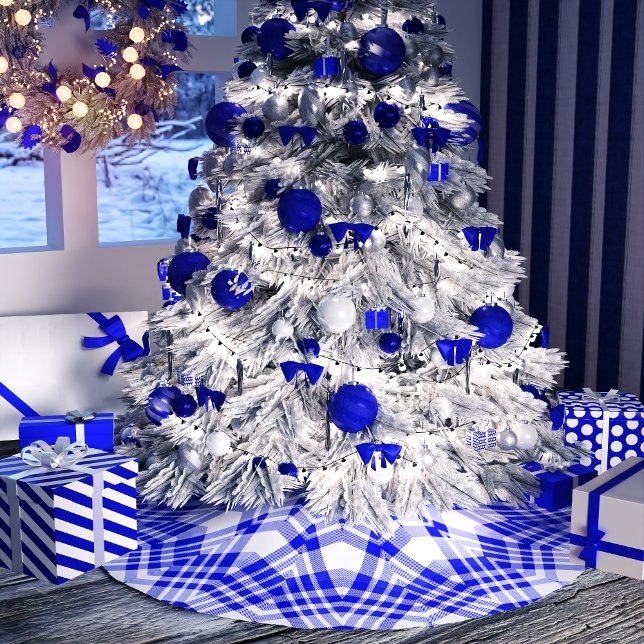 Jupon De Sapin En Polyester Brossé Plaid de Noël bleu et blanc (Créateur téléchargé)