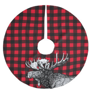 Jupon De Sapin En Polyester Brossé Plaid rouge et noir d'orignaux rustiques de cabine