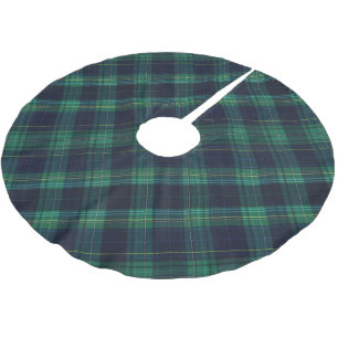 Jupon De Sapin En Polyester Brossé Plaid Tartan vert et bleu