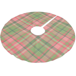 Jupon De Sapin En Polyester Brossé Plaid Tartan Vert Rouge Vacances
