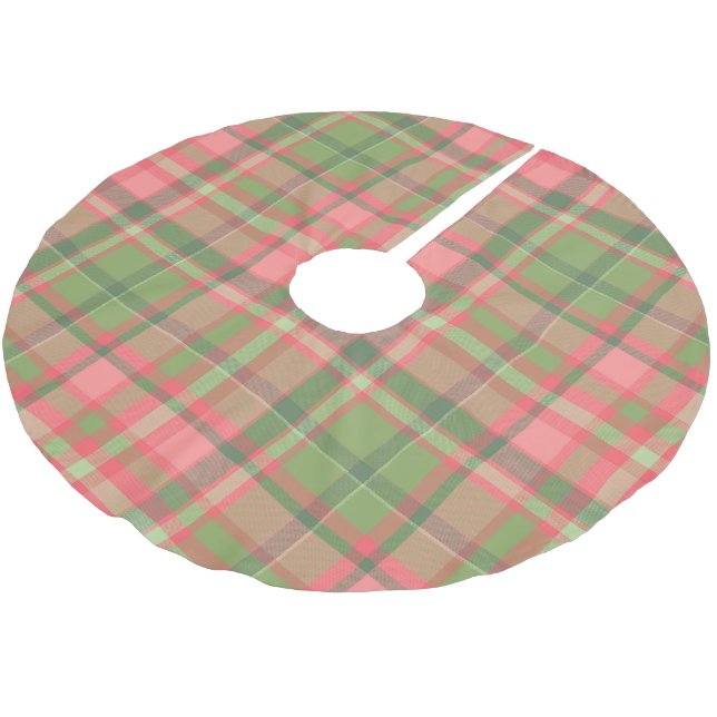 Jupon De Sapin En Polyester Brossé Plaid Tartan Vert Rouge Vacances (Angle)
