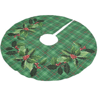 Jupon De Sapin En Polyester Brossé Plaid vert de Noël
