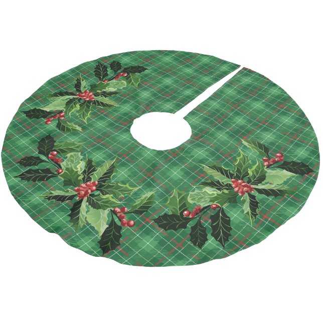 Jupon De Sapin En Polyester Brossé Plaid vert de Noël (Angle)