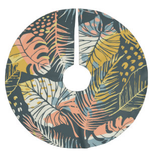 Jupon De Sapin En Polyester Brossé Plantes tropicaux : motif artistique abstrait.