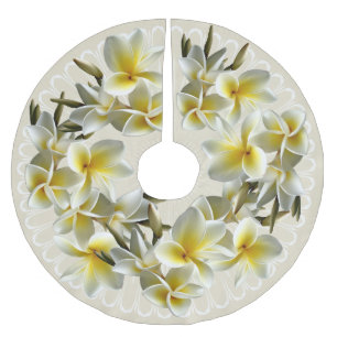 Jupon De Sapin En Polyester Brossé Plumeria tropicale Champagne Jupe de Noël Arbre