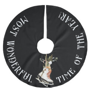 Jupon De Sapin En Polyester Brossé , Plus Merveilleux temps de l'année, avec Patins d