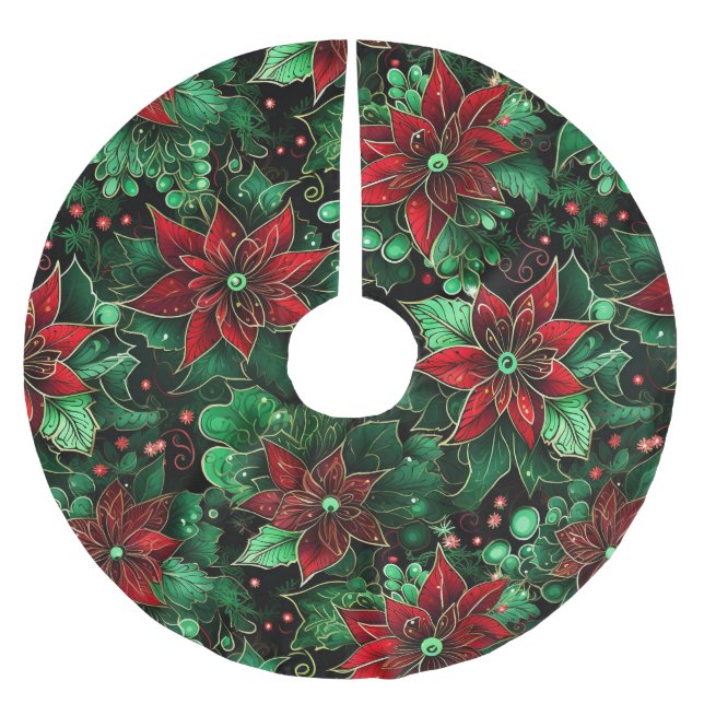 Jupon De Sapin En Polyester Brossé Poinsettia de couleurs vives (Devant)