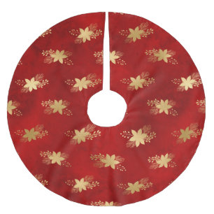 Jupon De Sapin En Polyester Brossé Poinsettia d'hiver en papier d'aluminium rouge et 