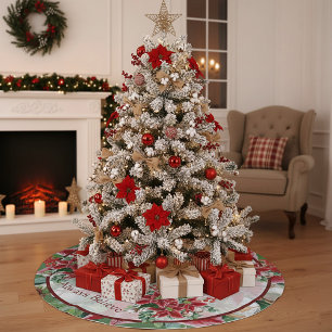 Jupon De Sapin En Polyester Brossé Poinsettias et houx lumineux Noël personnalisé 