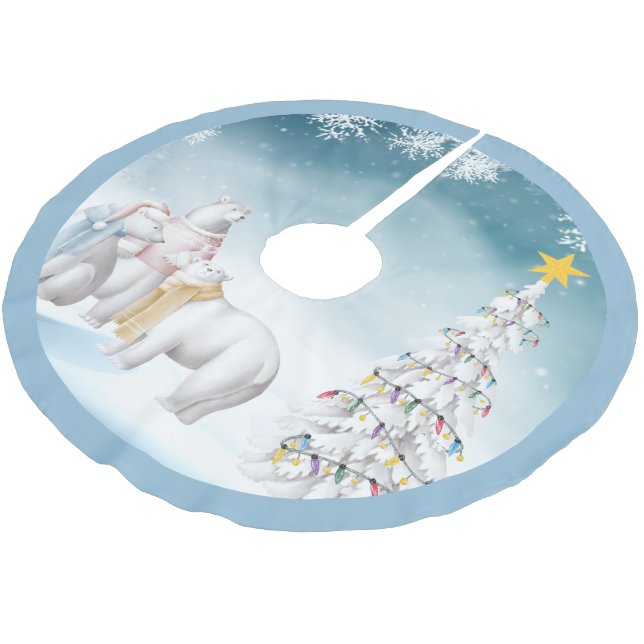 Jupon De Sapin En Polyester Brossé Polar Bear Trio Christmas Tree Jupe (Angle)