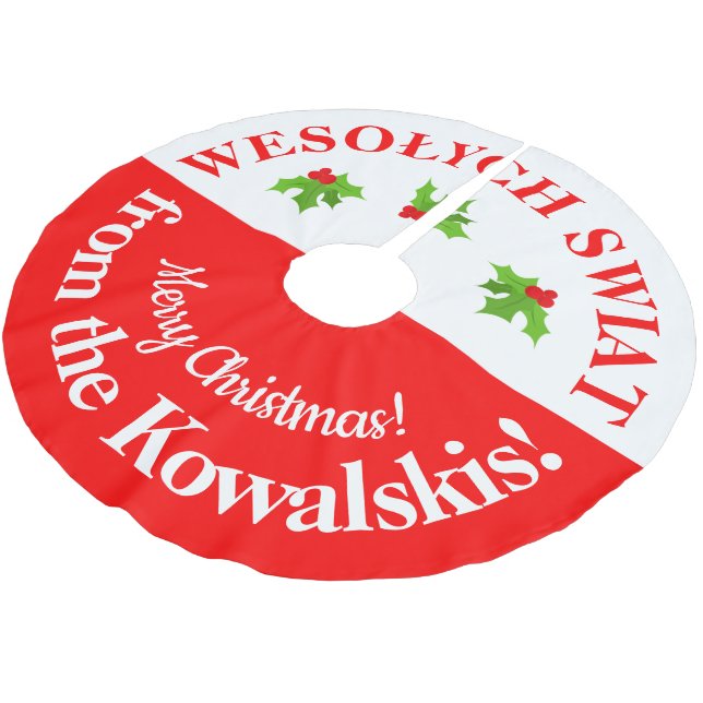 Jupon De Sapin En Polyester Brossé Polonais-Américain Wesolych Swiat Joyeux Noël (Angle)