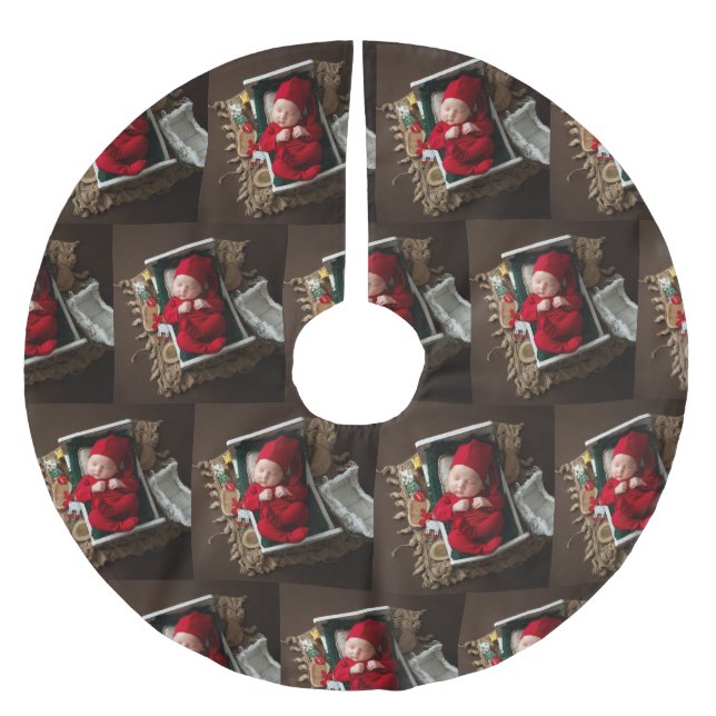 Jupon De Sapin En Polyester Brossé Premier Noël du bébé (Devant)