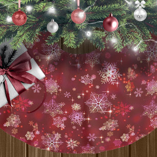 Jupon De Sapin En Polyester Brossé Prettiest Snowflakes Motif Red ID846